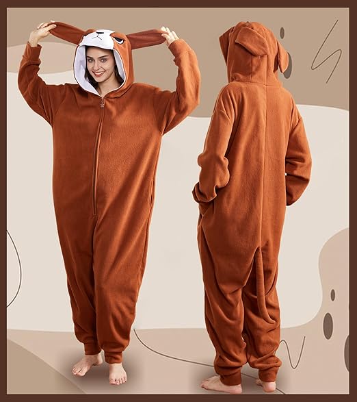 Unisex Dog Onesie Adult Halloween Animal Cosplay Pajamas Jumpsuit Party Costume One Piece Homewear Sleepwear