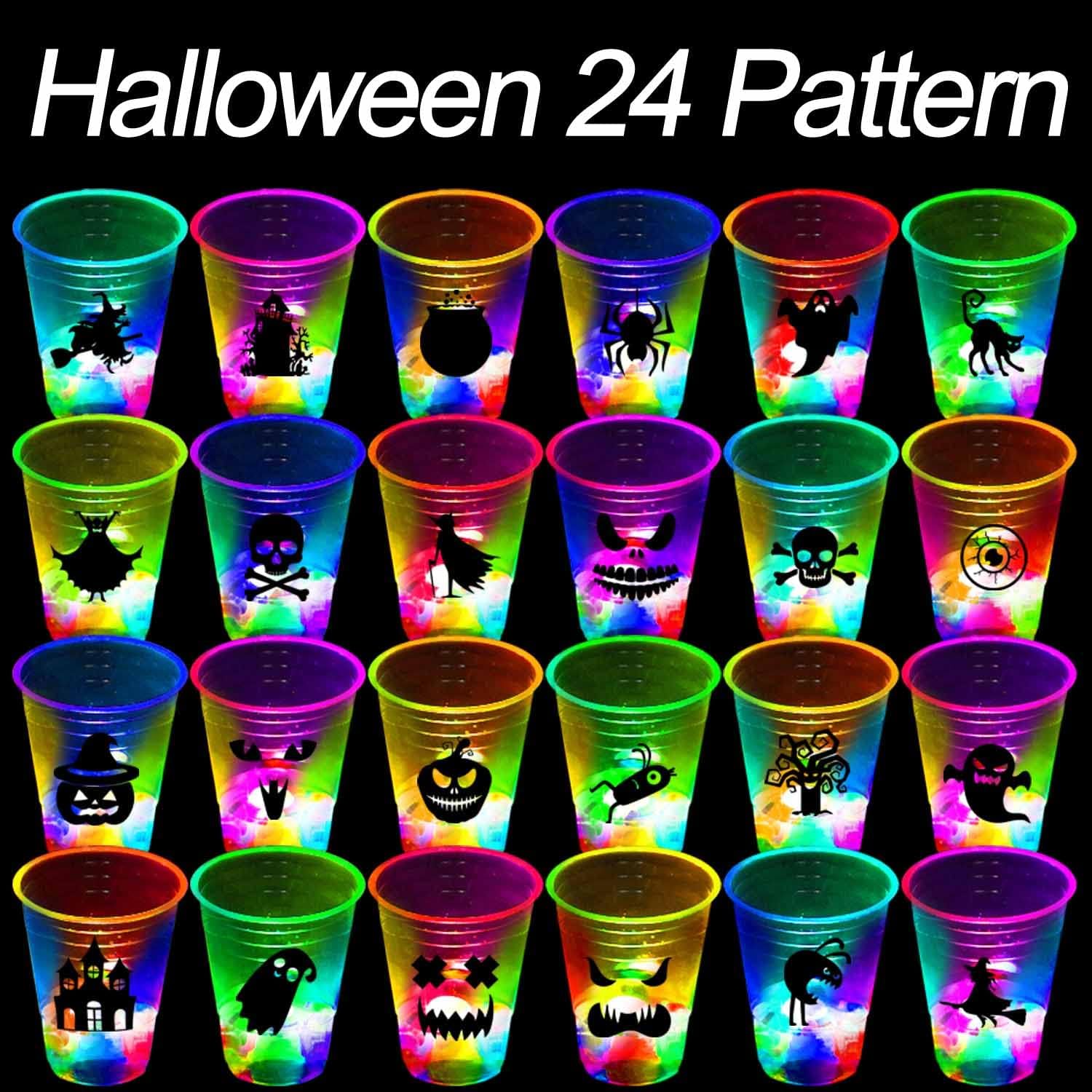 24 Pack Halloween Glow-in-The-Dark Cup Set with Horror Stickers for Party Decorations Event Fun, Glow Halloween Party Cups, House Parties Birthdays Concerts BBQ Beach Holidays