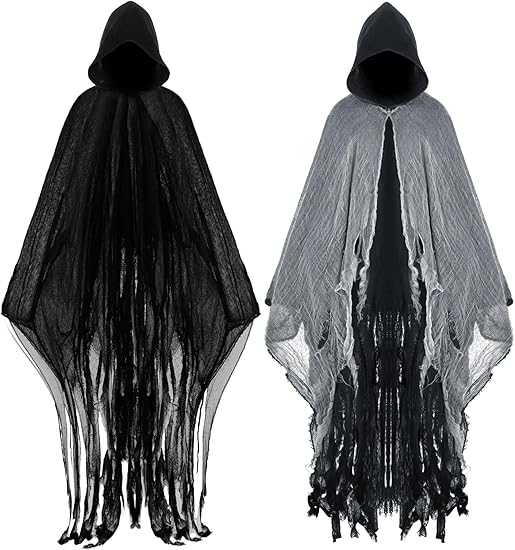 Geyoga 2 Pcs Halloween Horror Grim Reaper Costume Scary Cloak Medieval Renaissance Gothic Wizard Robe Men Women Hooded Cape