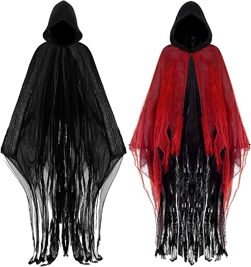 Geyoga 2 Pcs Halloween Horror Grim Reaper Costume Scary Cloak Medieval Renaissance Gothic Wizard Robe Men Women Hooded Cape