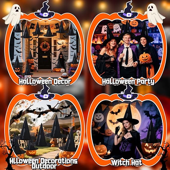 Halloween Decorations Outdoor Indoor - 8PCS Witch Hats & 32PCS 3D Bats Decoration, Witch Hat, Witches Hat, Halloween Decor for Party Favors, Party Supplies, Porch Decor
