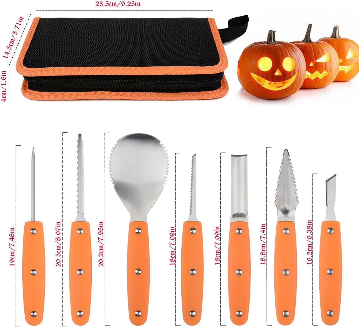 Halloween Pumpkin Carving Knives, Professional Heavy Duty Stainless Steel Punkin Carver Kit Tools with Carrying Case (7 piece set)