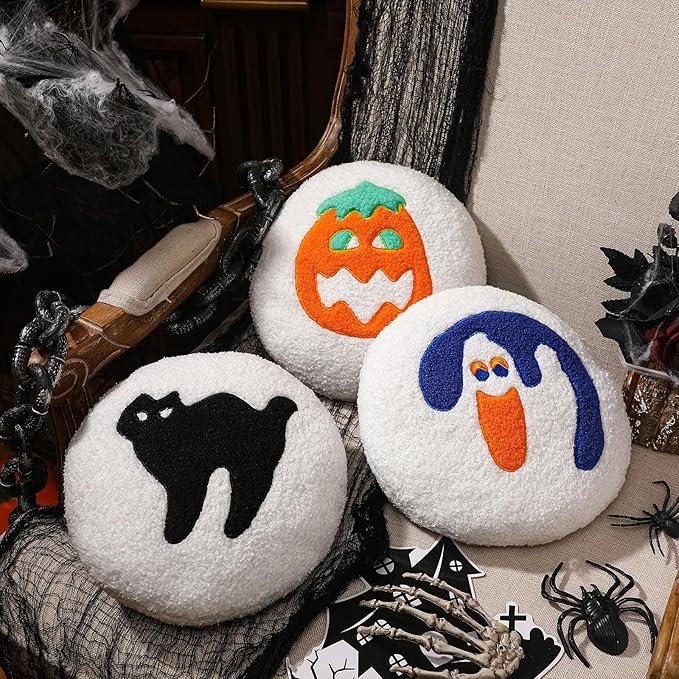 Suzile 3 Pcs Halloween Throw Pillows Decorative Spooky Pillows for Sofa Bed Couch Stuffed Halloween Pillow for Party Outdoor Home Decorations Ghost Decor Cushion