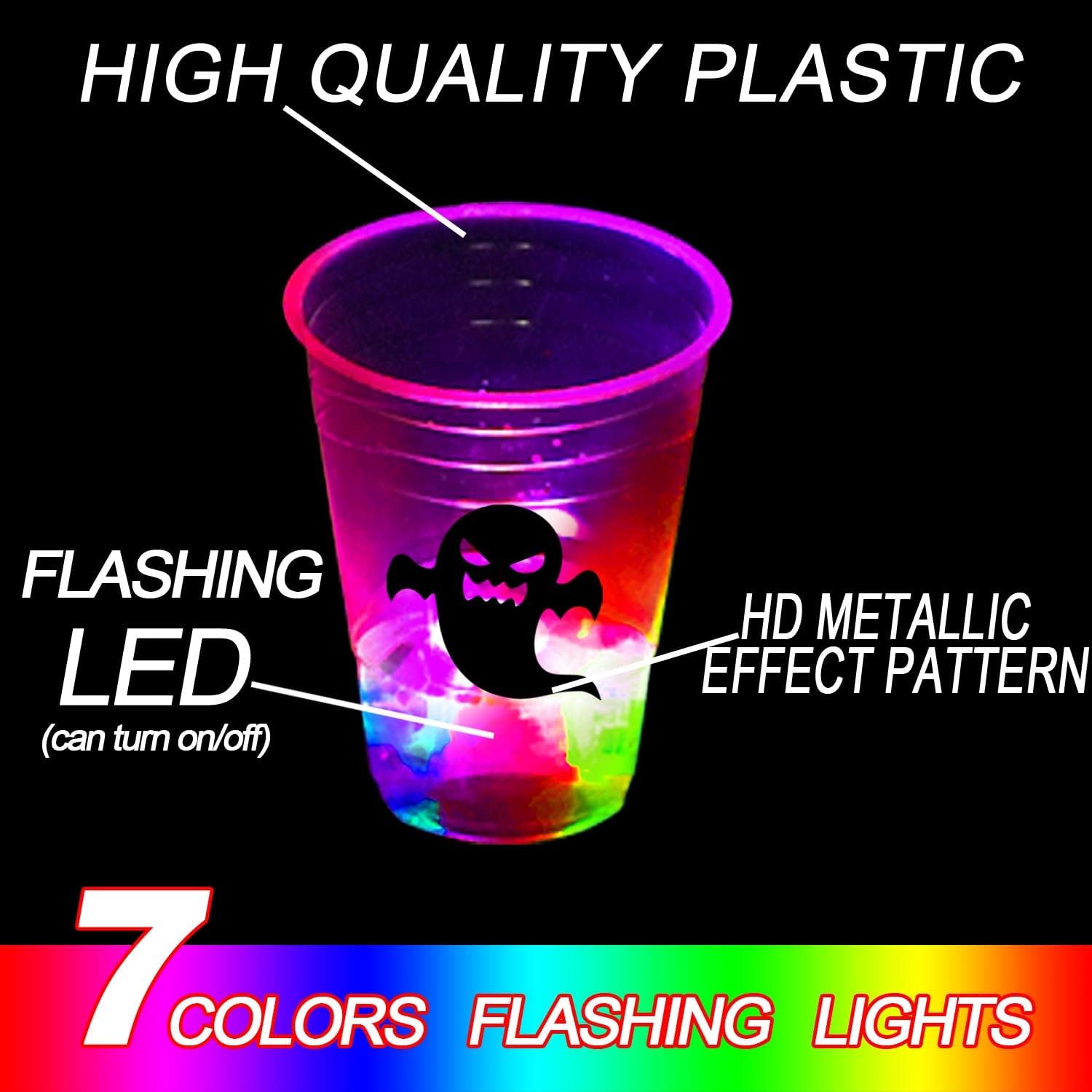24 Pack Halloween Glow-in-The-Dark Cup Set with Horror Stickers for Party Decorations Event Fun, Glow Halloween Party Cups, House Parties Birthdays Concerts BBQ Beach Holidays