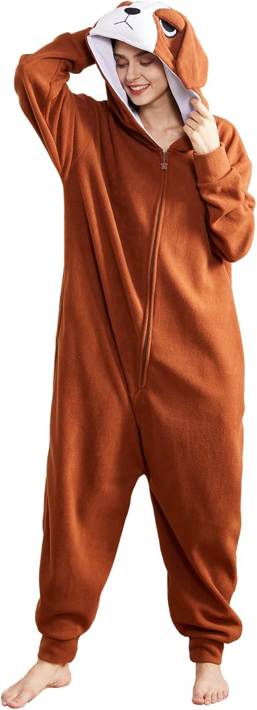 Unisex Dog Onesie Adult Halloween Animal Cosplay Pajamas Jumpsuit Party Costume One Piece Homewear Sleepwear