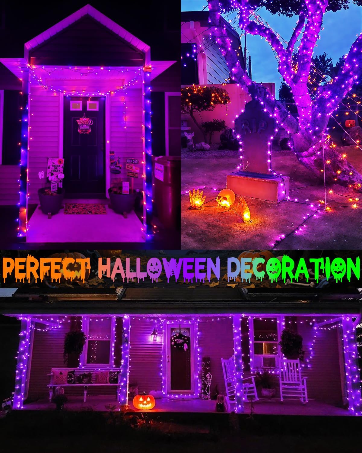 Smart Color Changing Halloween Lights, 2Pack 164FT 400LED Purple, Orange and Green App Control RGB LED String Light with Remote & Timer, Twinkle Christmas Tree Light Waterproof Halloween Decorations