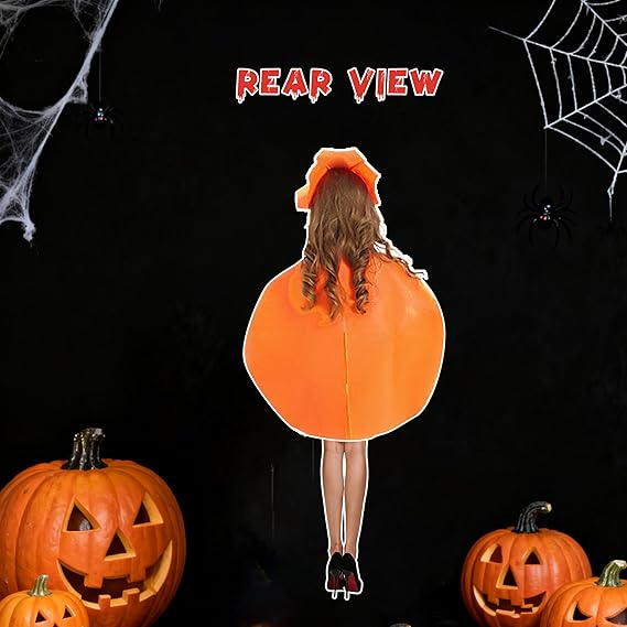 Halloween Kids Pumpkin Costume Set with Poncho, Hat and Treat Bag for Toddler Kids Youth