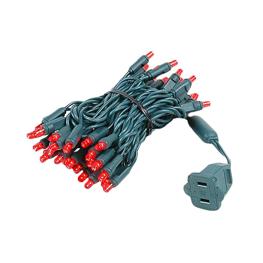 Novelty Lights 50 Commercial LED Christmas Lights (Red), 11 Feet w/ 2.5 inch Bulb Spacing, 5mm Bulbs, UL Listed, Green Wire String Lights