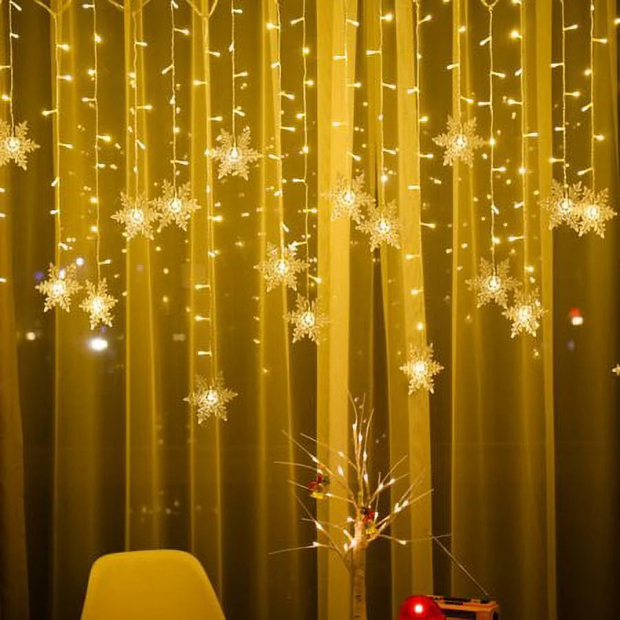 Outdoor Christmas Lights Snowflake LED Curtain String Lights Waterproof Holiday Party Connectable Wave Fairy Lights