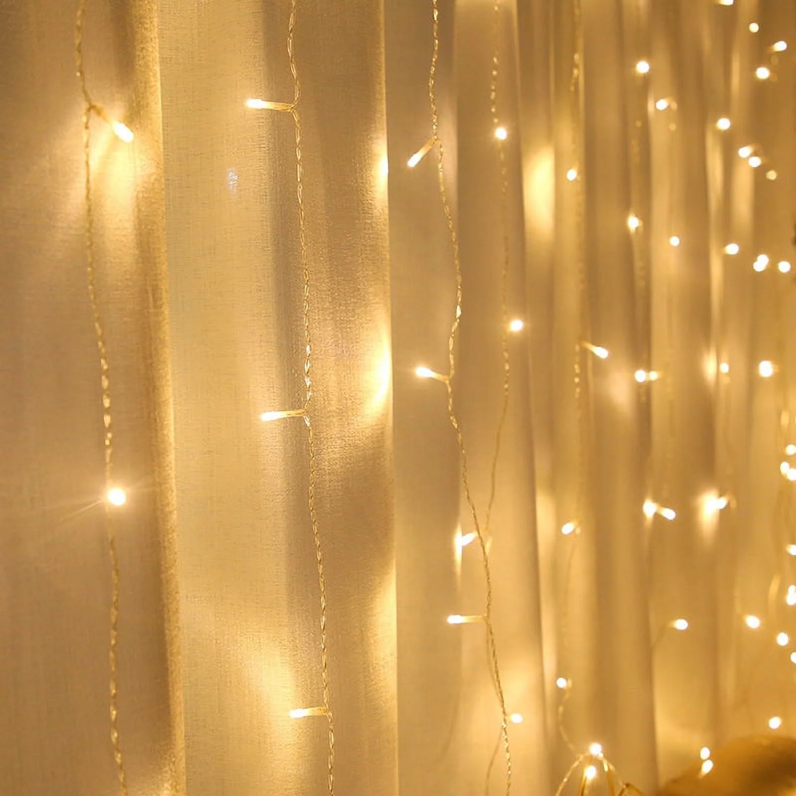 Morttic 9.8ft x 9.8ft Curtain Lights, 8 Lighting Modes US Plug in Powered Waterproof Lights for Christmas Bedroom Party Wedding Home Garden Decorations