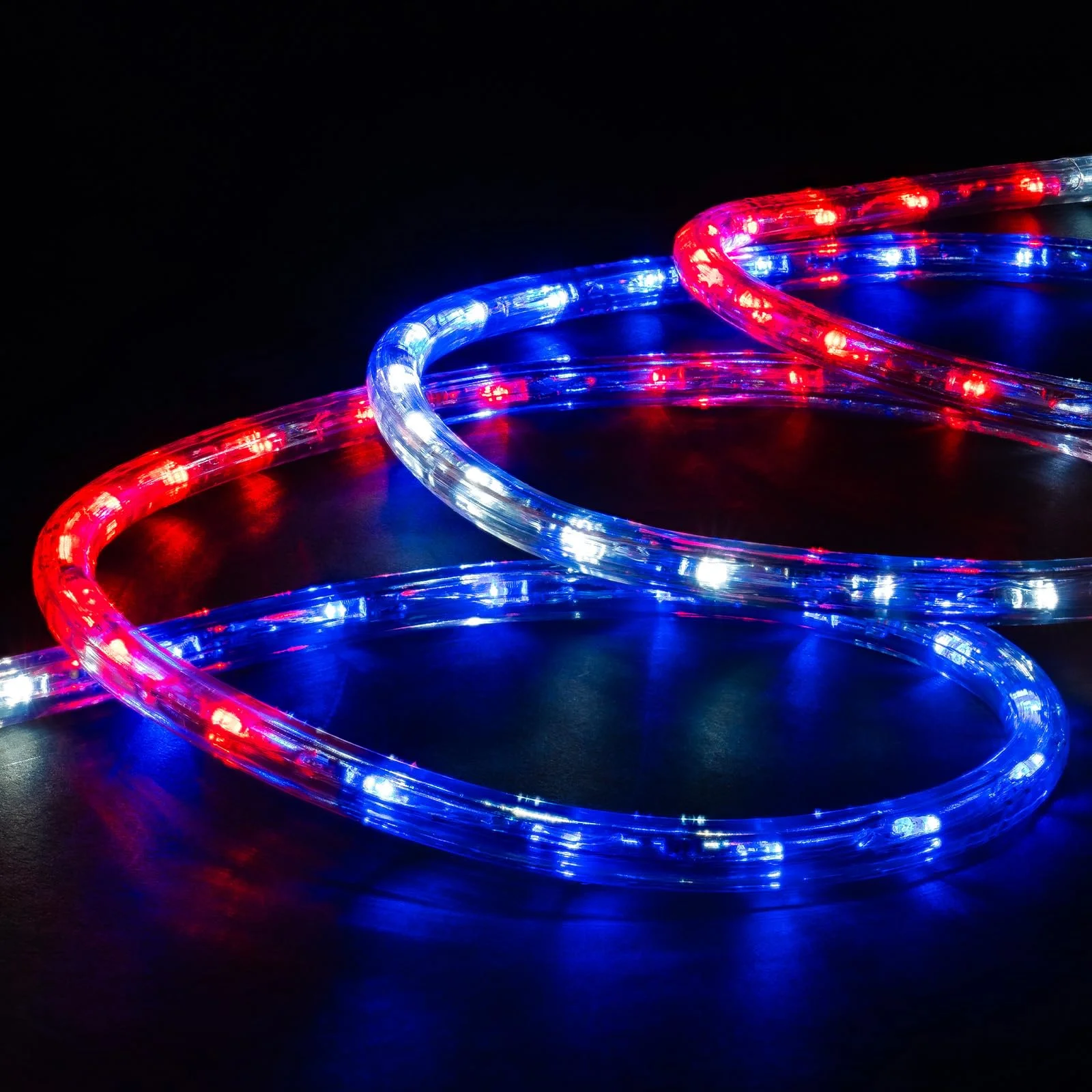 WYZworks 1116LEDs 100ft LED Outside Rope Lights, Outdoor ETL Certified Waterproof Permanent 360 Degree Light Emitting, Flexible Tube, Connectable, Christmas Palm Tree Exterior, Red,White,Blue (USA)