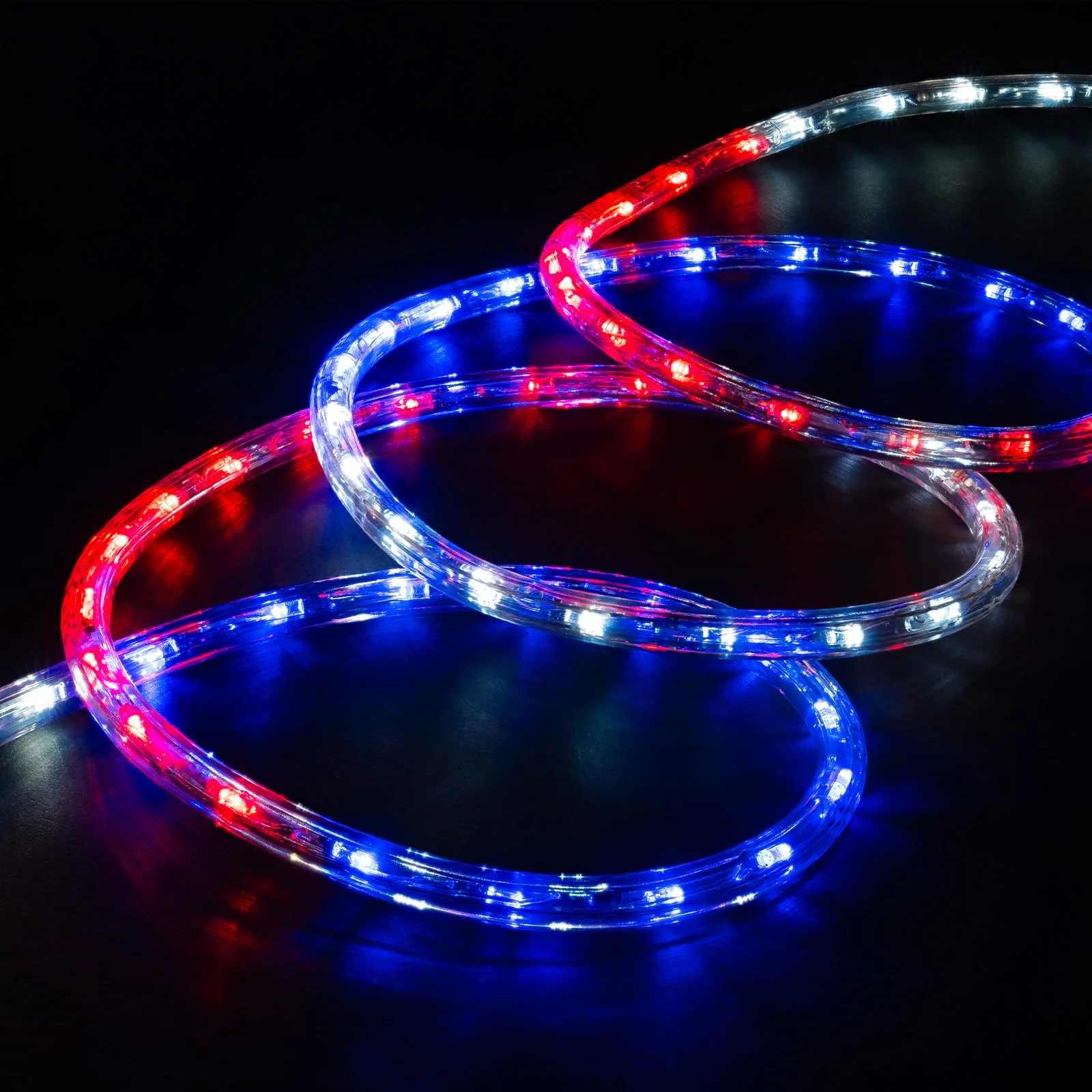 WYZworks 1116LEDs 100ft LED Outside Rope Lights, Outdoor ETL Certified Waterproof Permanent 360 Degree Light Emitting, Flexible Tube, Connectable, Christmas Palm Tree Exterior, Red,White,Blue (USA)