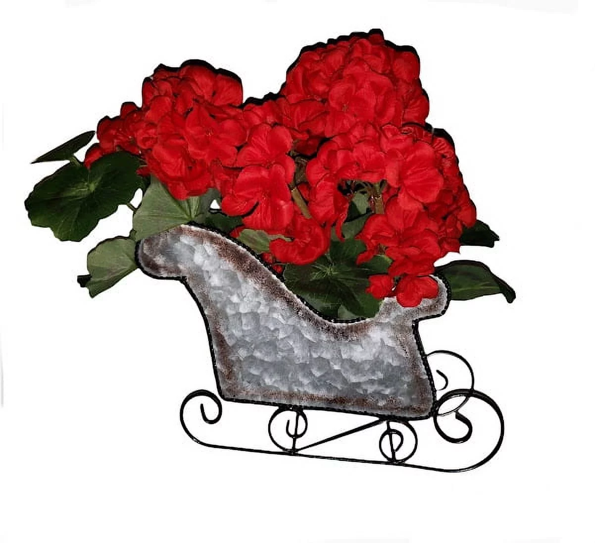 Burton & Burton Christmas Decoration Galvanized Tin SANTA Claus SLEIGH Planter Holiday Decor  11.5