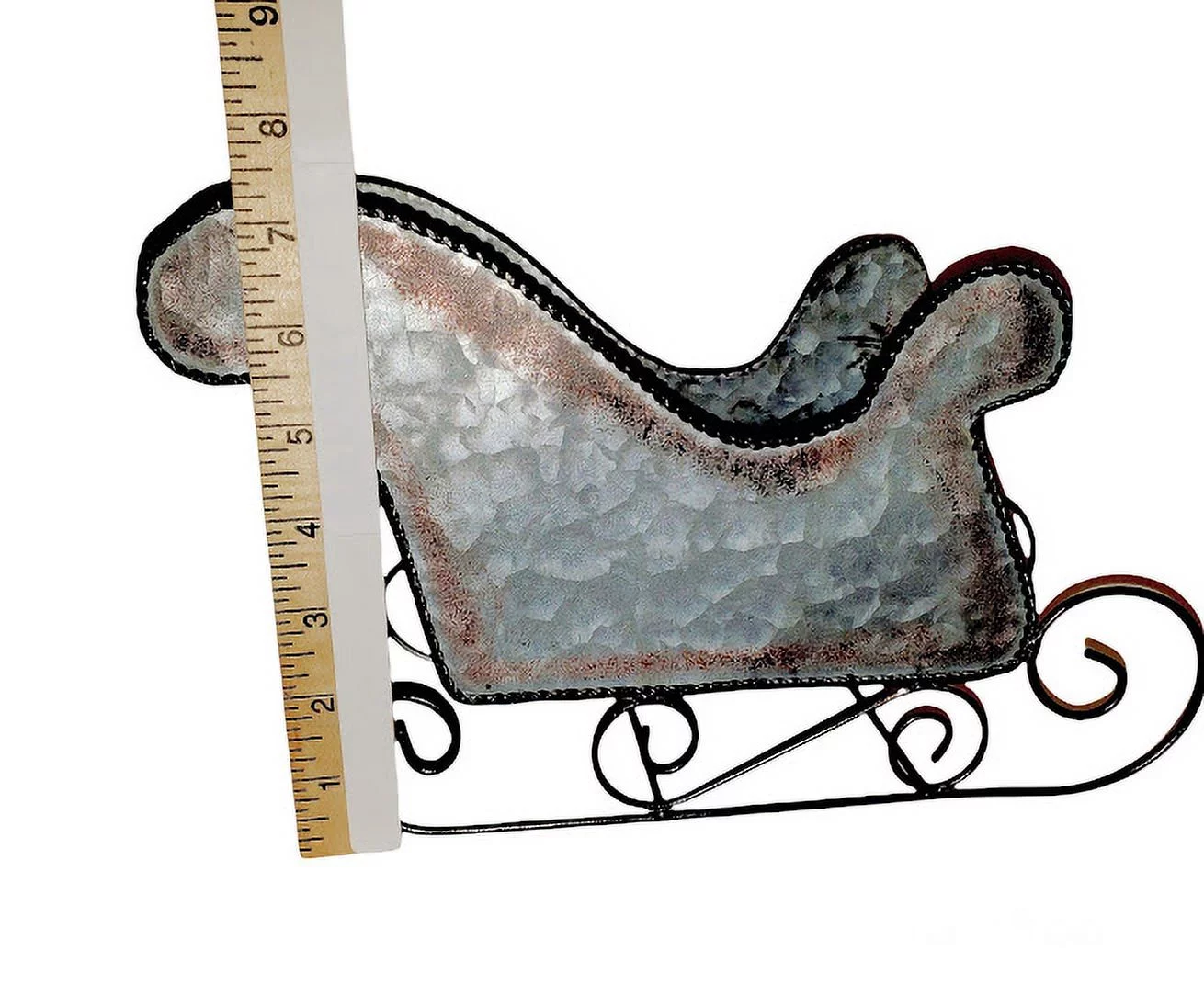 Burton & Burton Christmas Decoration Galvanized Tin SANTA Claus SLEIGH Planter Holiday Decor  11.5
