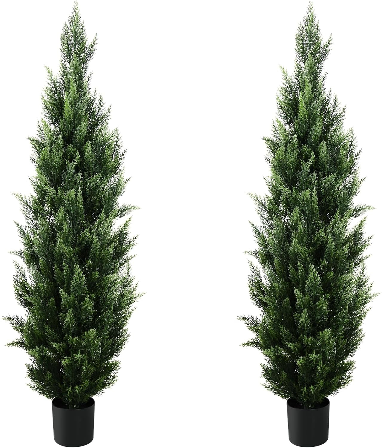 HYUN 5FT Artificial Topiary Tree Beautiful Realistic Faux Cedar Pines Christmas Trees UV Rated Fake Shrubs for Front Porch Faux Plants Indoor and Outdoor Decor (2 Pack)