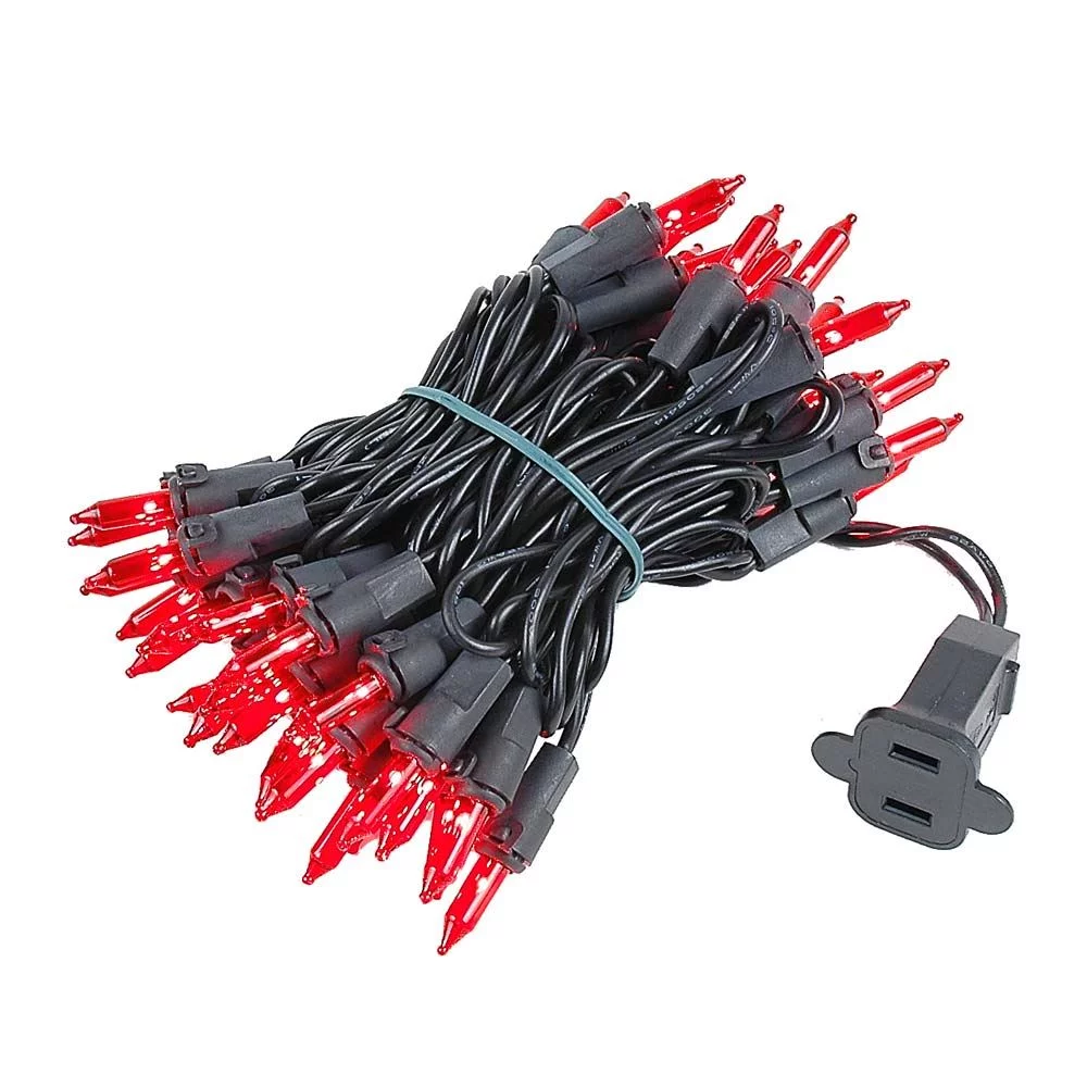 Novelty Lights 50 Light Red Christmas Mini String Light Set, Black Wire, Indoor/Outdoor UL Listed, 11' Long