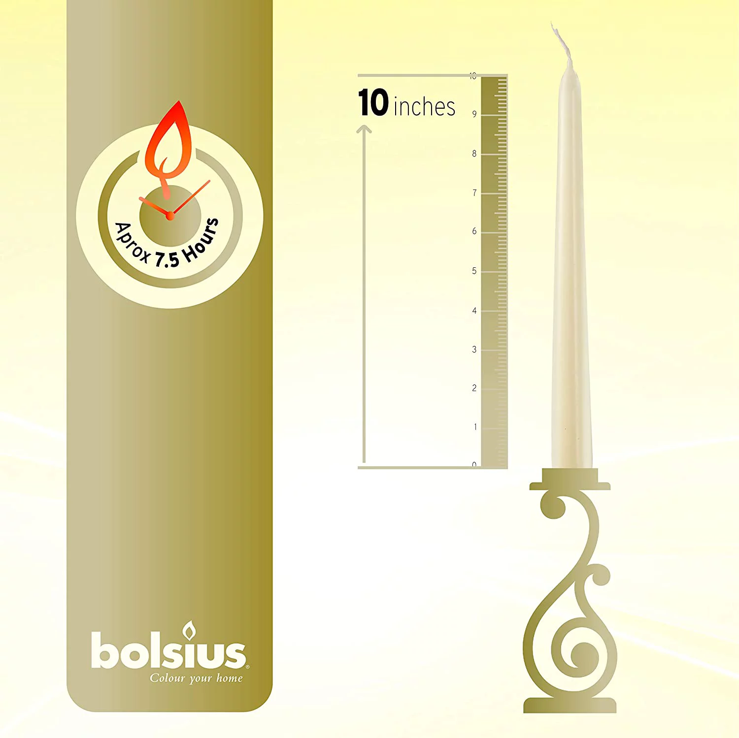 Bolsius Dripless Taper Ivory Unscented Bulk Candles for Wedding, Restaurant, Church, Christmas Home Decoration - 10 Inch Tall Tapered Candle - Pack of 60