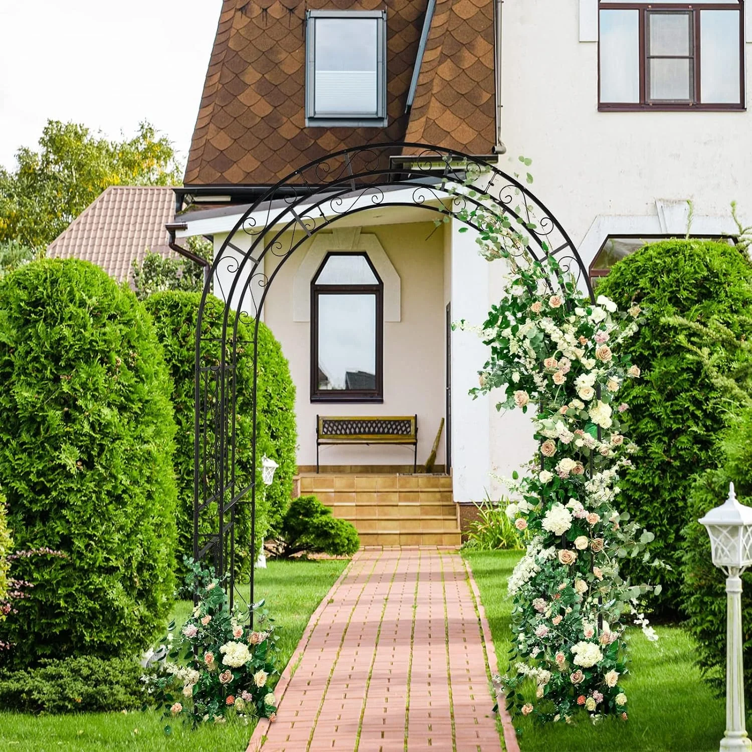 Garden Arbor for Wedding Ceremony Party, Arch Archway Steel Garden Trellis for Plant Climbing, Christmas Garden Decorations Pergola for Garden, Backyard, Lawn (59.1