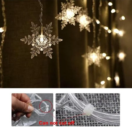 Outdoor Christmas Lights Snowflake LED Curtain String Lights Waterproof Holiday Party Connectable Wave Fairy Lights