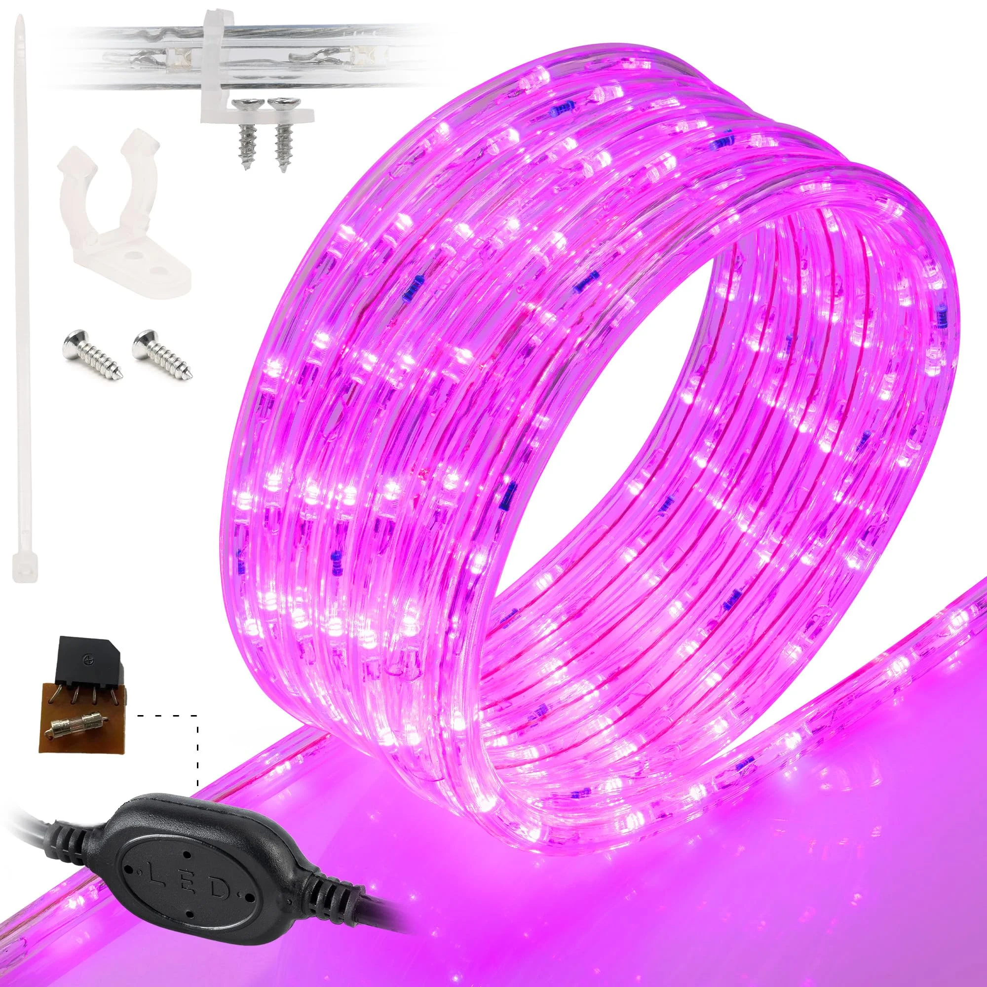 WYZworks 576LEDs 50ft LED Outside Rope Lights, Outdoor ETL Certified Waterproof Permanent 360 Degree Light Emitting, Flexible Tube, Connectable, Christmas Palm Tree Exterior Landscape, Pink
