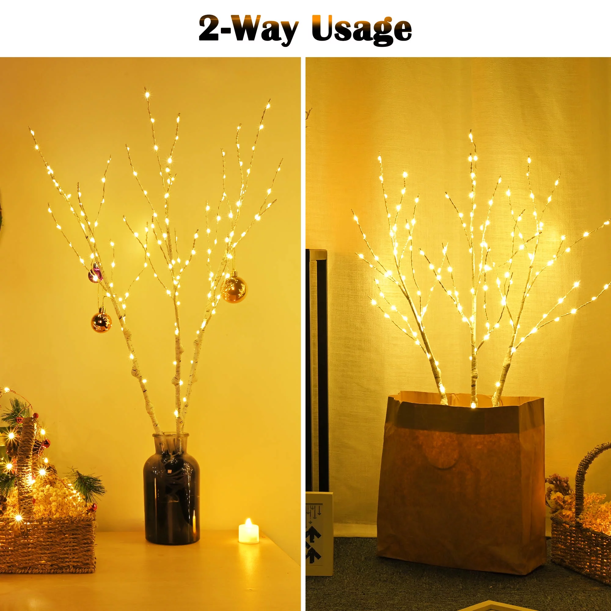 Yescom 3Pcs Lighted Birch Branches 33