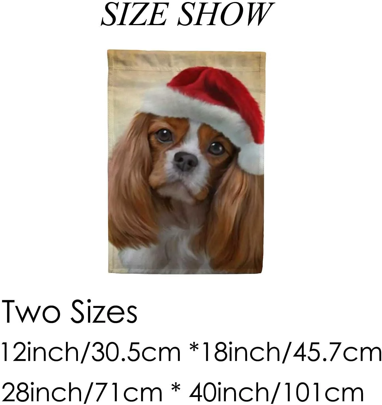 GZHJMY Cavalier King Charles Spaniel Wear Christmas Hat Double Side Print Garden House Sports Flag 28x40 in Polyester Decorative Flag Banner for Outside House Flowerpot Home Decoration Gift