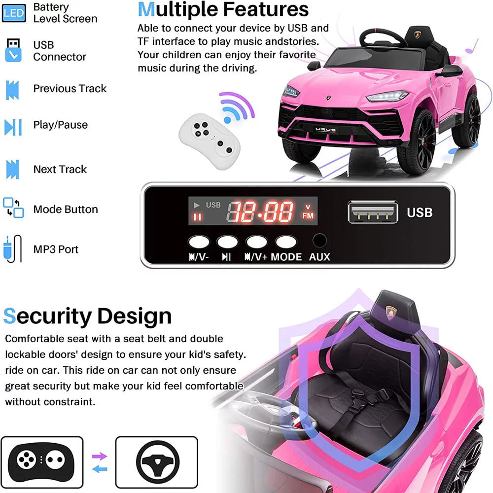 12V Kids Ride on Car for Girls Boys, Pink Electric Car Kids Battery Powered Toys with Parent Remote Control, LED Headlights, 3 Adjustable Speeds, Birthday Gift Christmas Gift for Kids