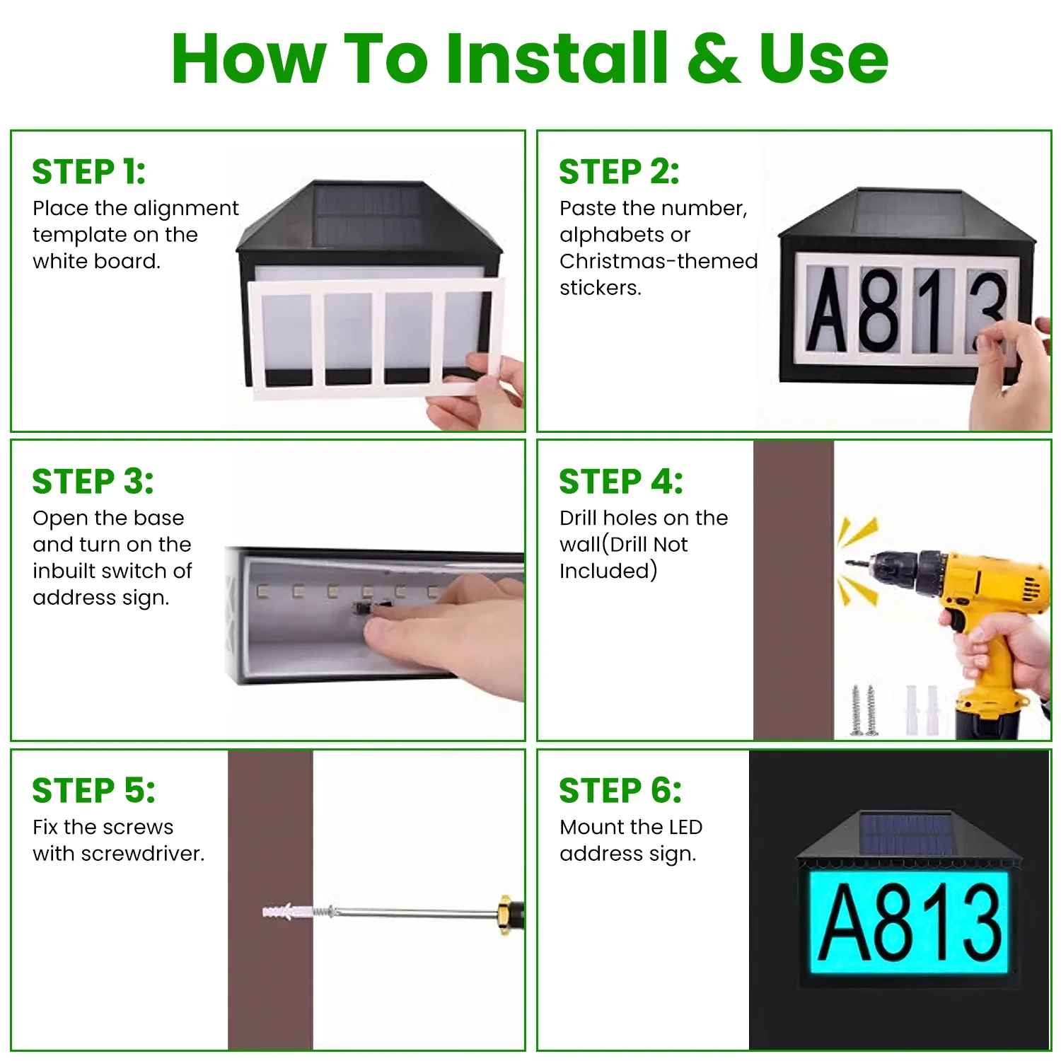 Solar House Numbers for Outside iMounTEK Christmas Solar Address Sign IP55 Waterproof 9 Lighting Modes Remote Control Wall Mounted for Houses Garden Street Yard