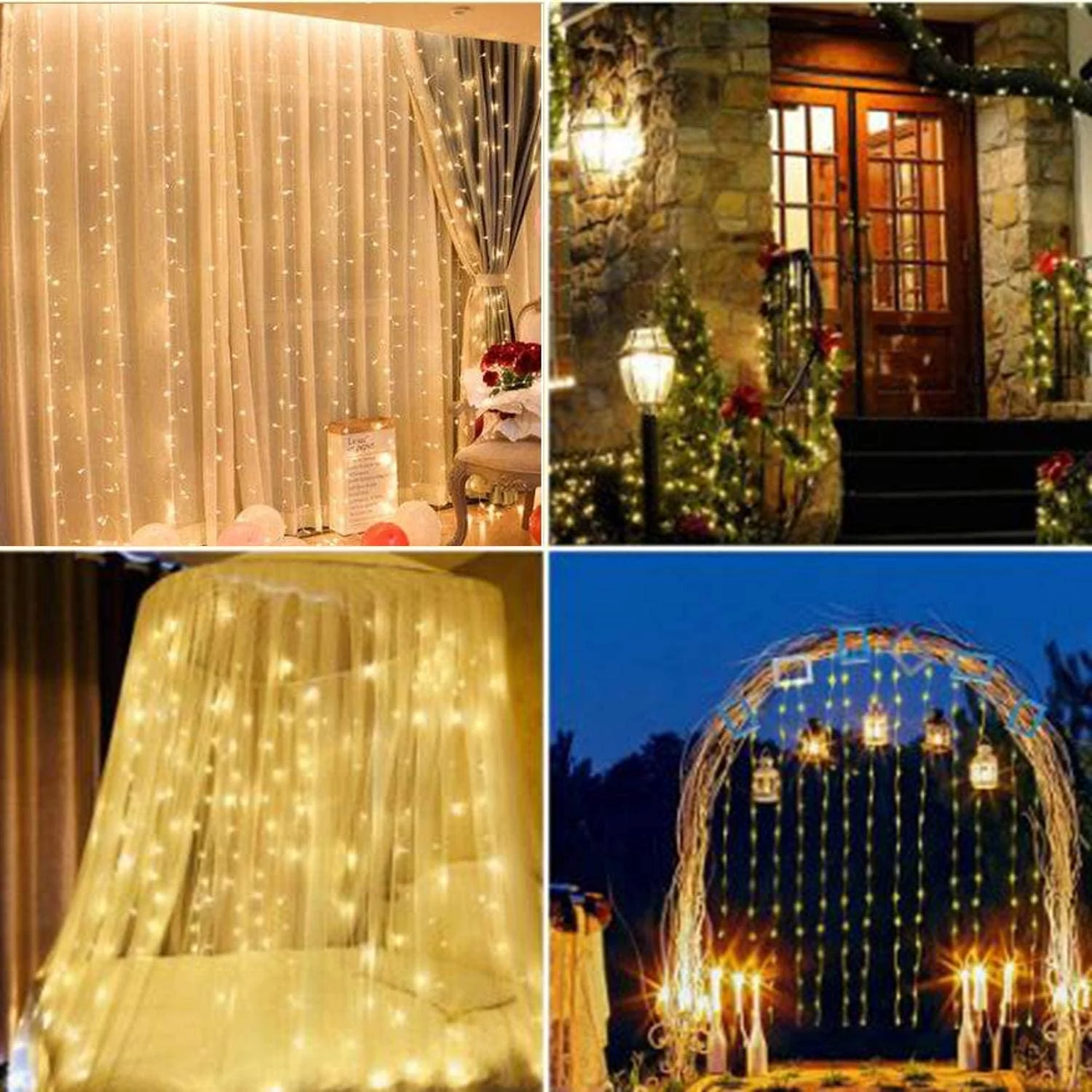Morttic 9.8ft x 9.8ft Curtain Lights, 8 Lighting Modes US Plug in Powered Waterproof Lights for Christmas Bedroom Party Wedding Home Garden Decorations