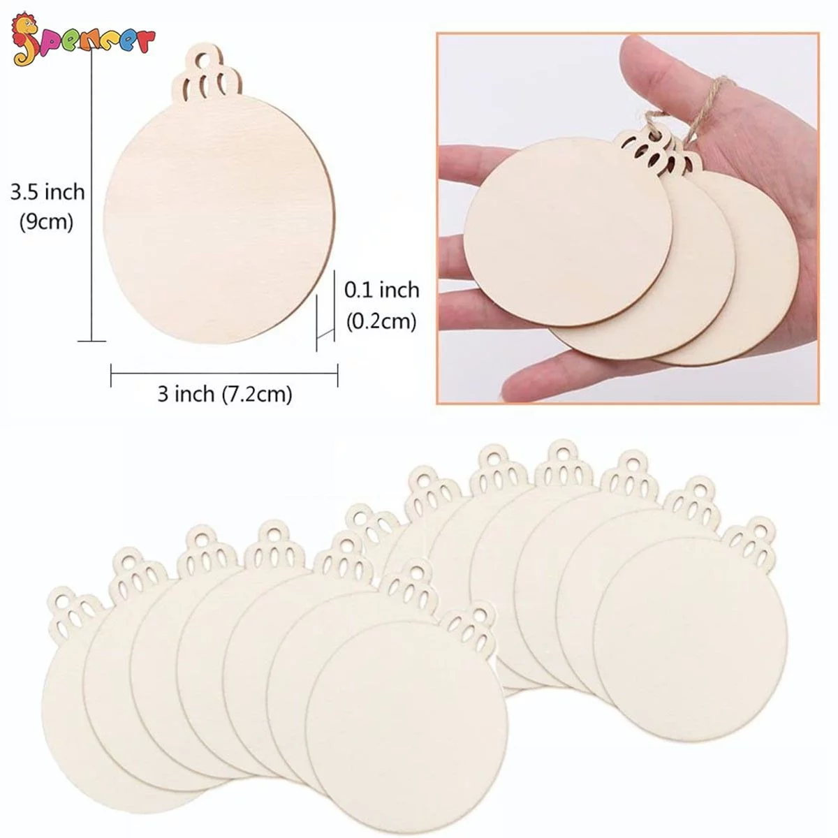 Spencer 50pcs Heart Shape Wooden Slices Christmas Ornament Natural Wood Hanging Decoration Xmas Tree for Wooden DIY, Crafts Centerpieces
