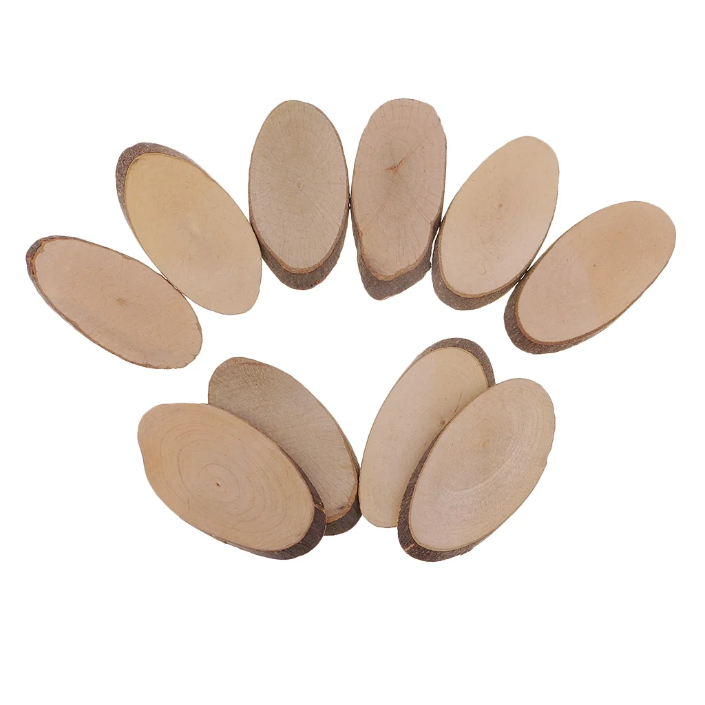 10 Pcs Natural Wood Slices Length  3.35 - 3.54Inch Unfinished Oval Shaped Wood Slice for Sign Decorations Painting DIY Crafts Christmas Wedding Ornaments