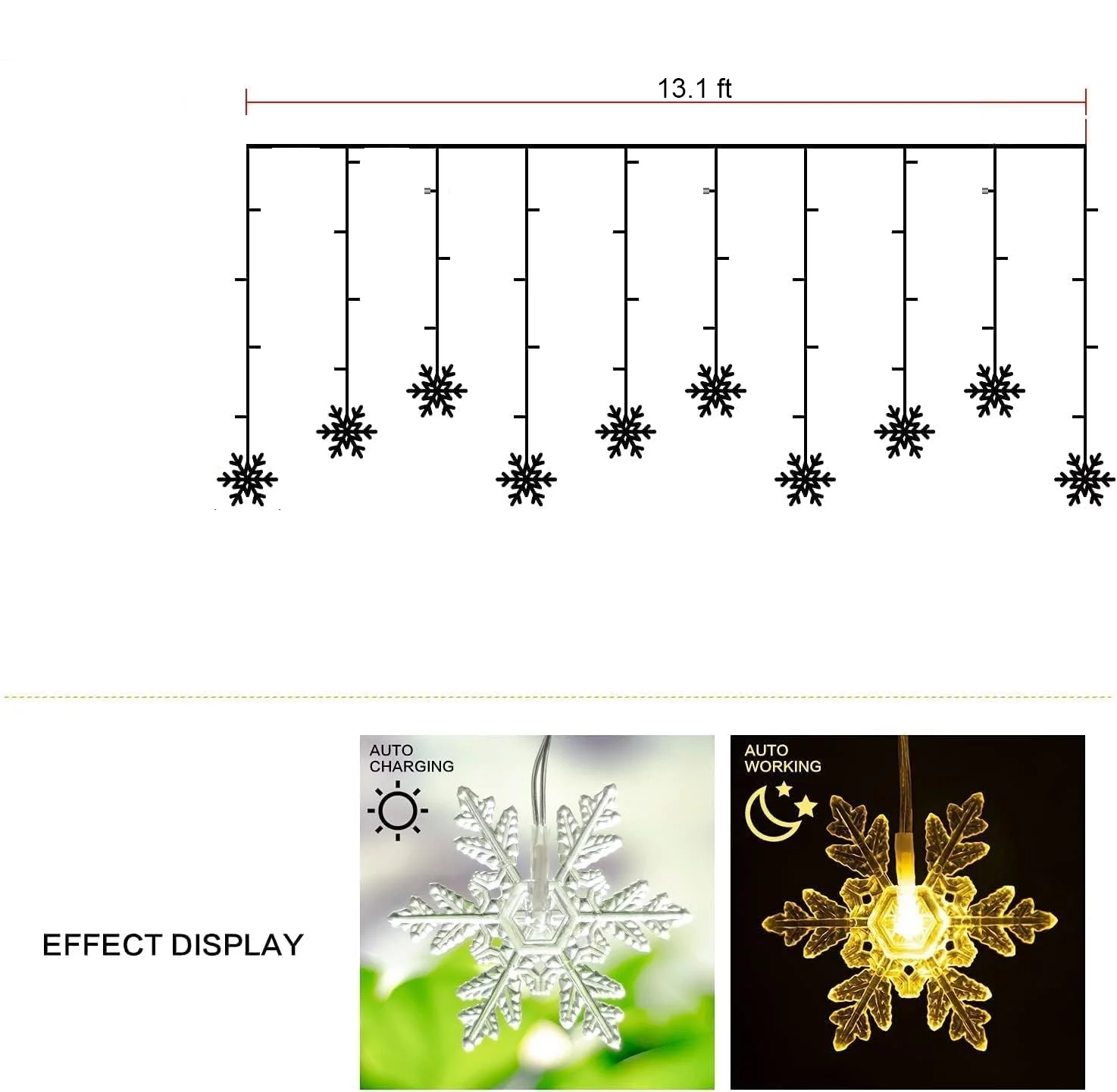Snowflake Window Curtain String Lights - 13.1 ft Multicolor/Warm White/White Color Window Curtain String Connectable Twinkle Light for Christmas Halloween Holiday Decor