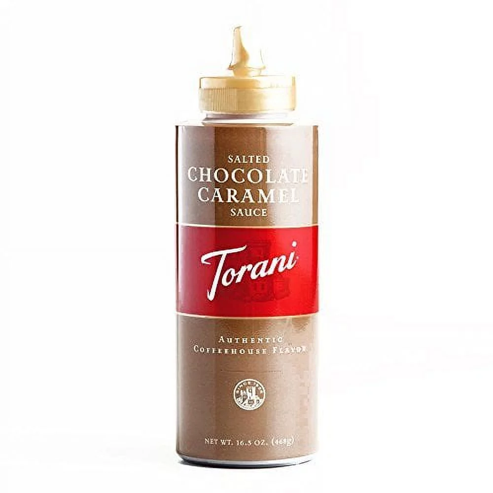 Torani Salted Chocolate Caramel Sauce 16.5 oz each - Gourmet Christmas Gift for the Holidays (4 Items per Order, Not per Case)