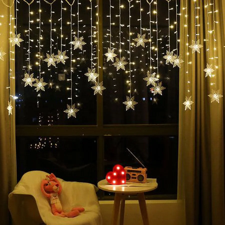 Outdoor Christmas Lights Snowflake LED Curtain String Lights Waterproof Holiday Party Connectable Wave Fairy Lights