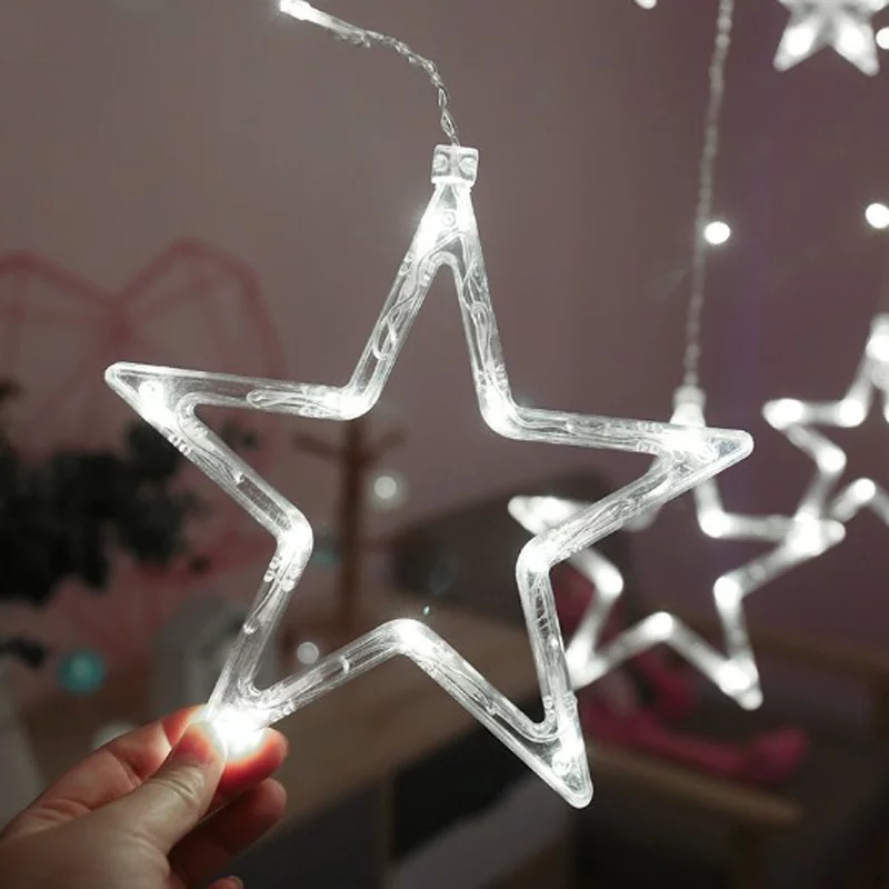 ZOELNIC Twinkle Star 12 Stars 138 LED Curtain String Lights, Window Curtain Lights with 8 Flashing Modes Ramadan Decoration for Christmas, Wedding, Party, Home, White