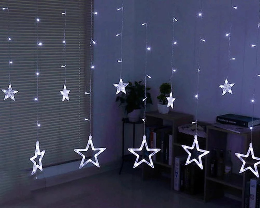 ZOELNIC Twinkle Star 12 Stars 138 LED Curtain String Lights, Window Curtain Lights with 8 Flashing Modes Ramadan Decoration for Christmas, Wedding, Party, Home, White