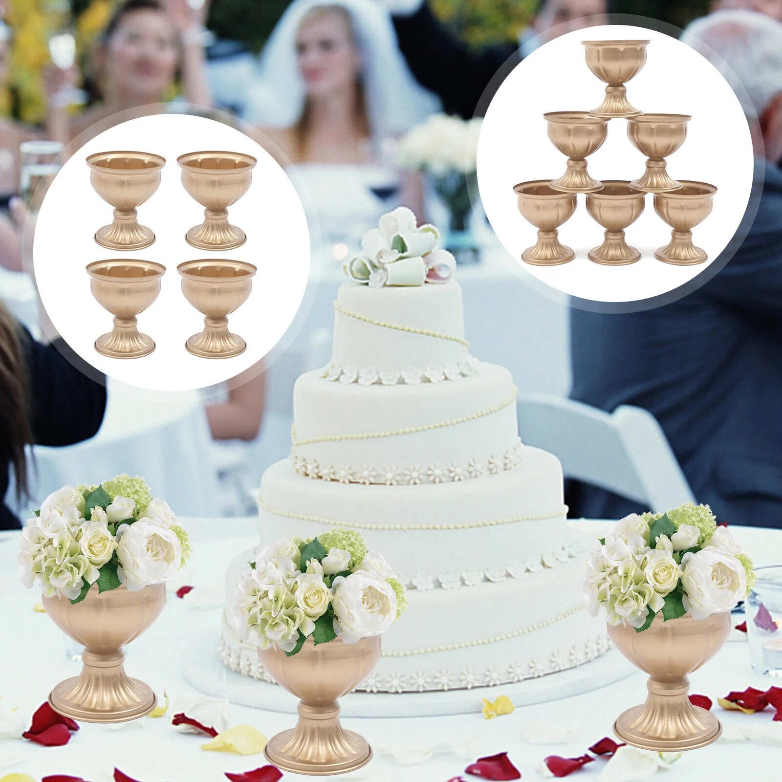 SHZICMY 10 Pcs Gold Flowers Vases for Wedding Table Centerpiece Decoration for Reception, Home Flower Stand for Birthday Ceremony Christmas Events, Mini Sized Plant Pots Indoor & Outdoor