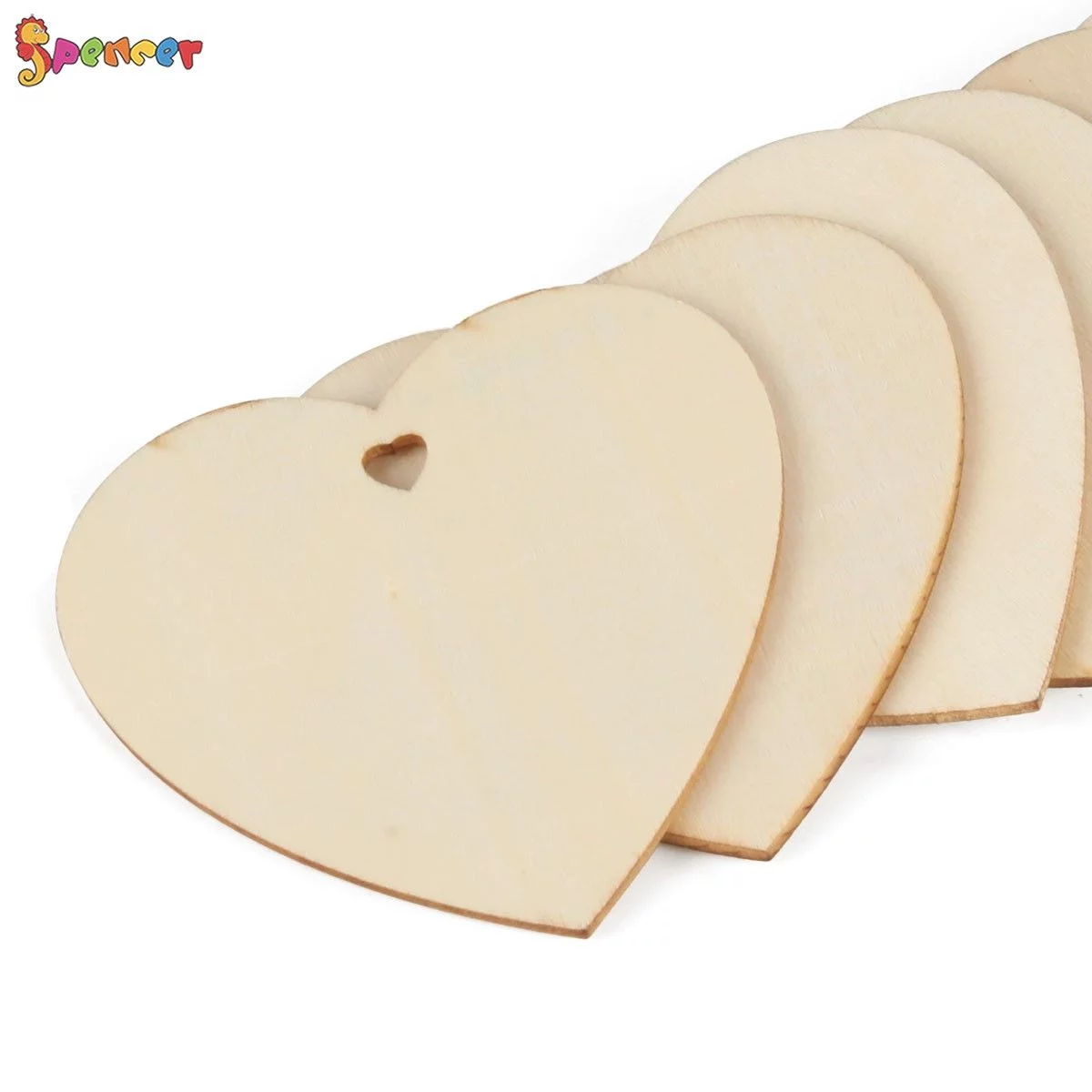 Spencer 50pcs Heart Shape Wooden Slices Christmas Ornament Natural Wood Hanging Decoration Xmas Tree for Wooden DIY, Crafts Centerpieces