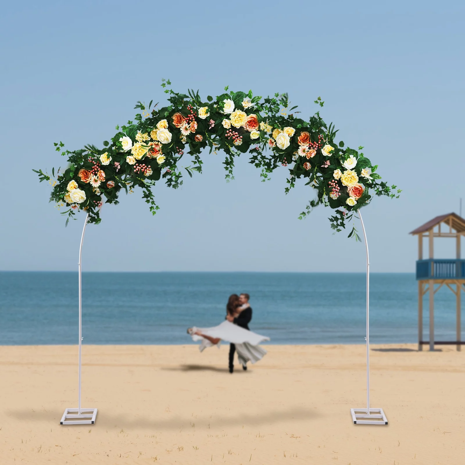 YIYIBYUS 7.5ft Wedding Arch Flower Stand Metal Balloon Rack for Wedding Party Christmas Garden Yard Backdrop Decor White