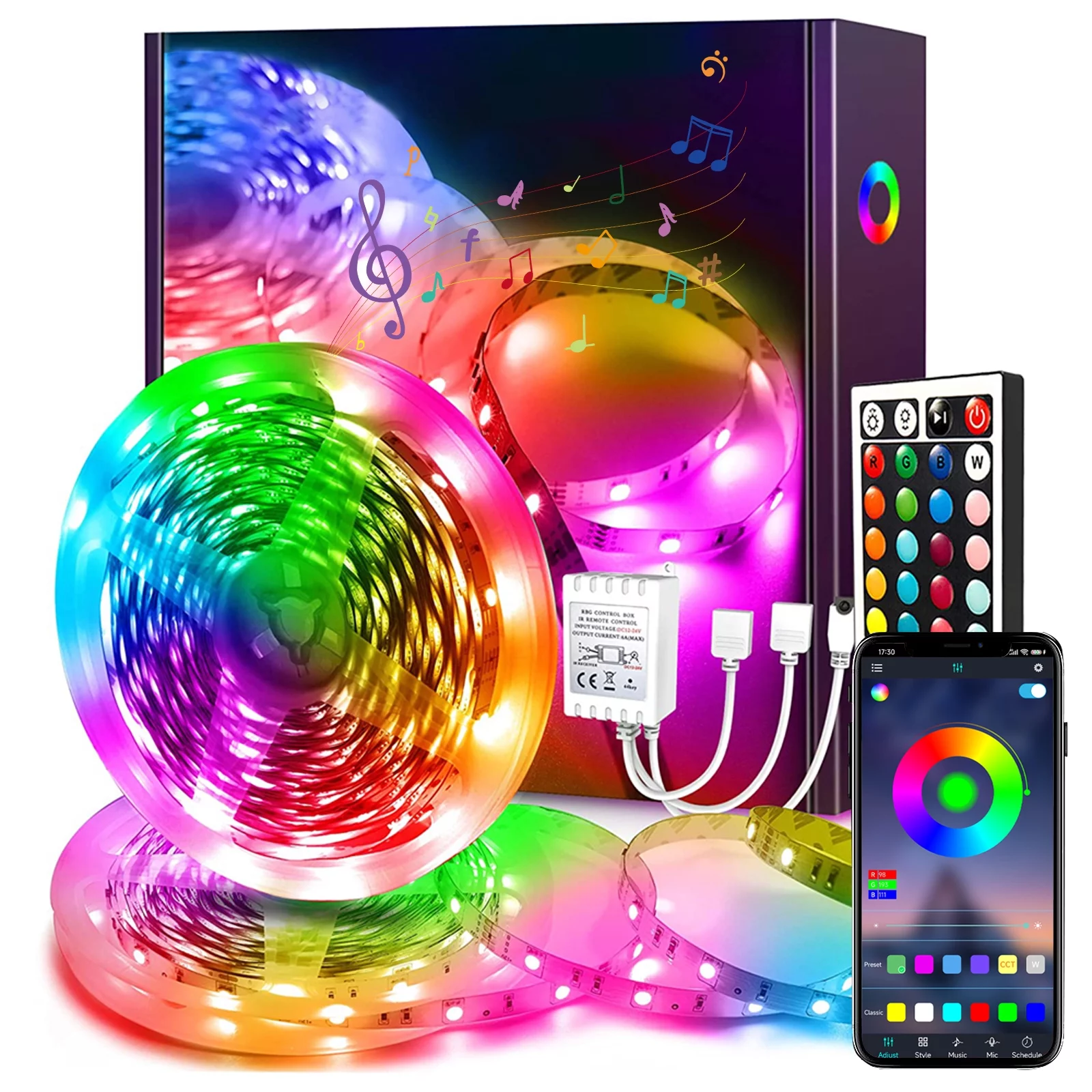 Led Lights for Bedroom 50ft Music Sync Color Changing LED Strip Lights with Remote and App Control 5050 RGB LED Strip, LED Lights for Room Party Christmas Decoration