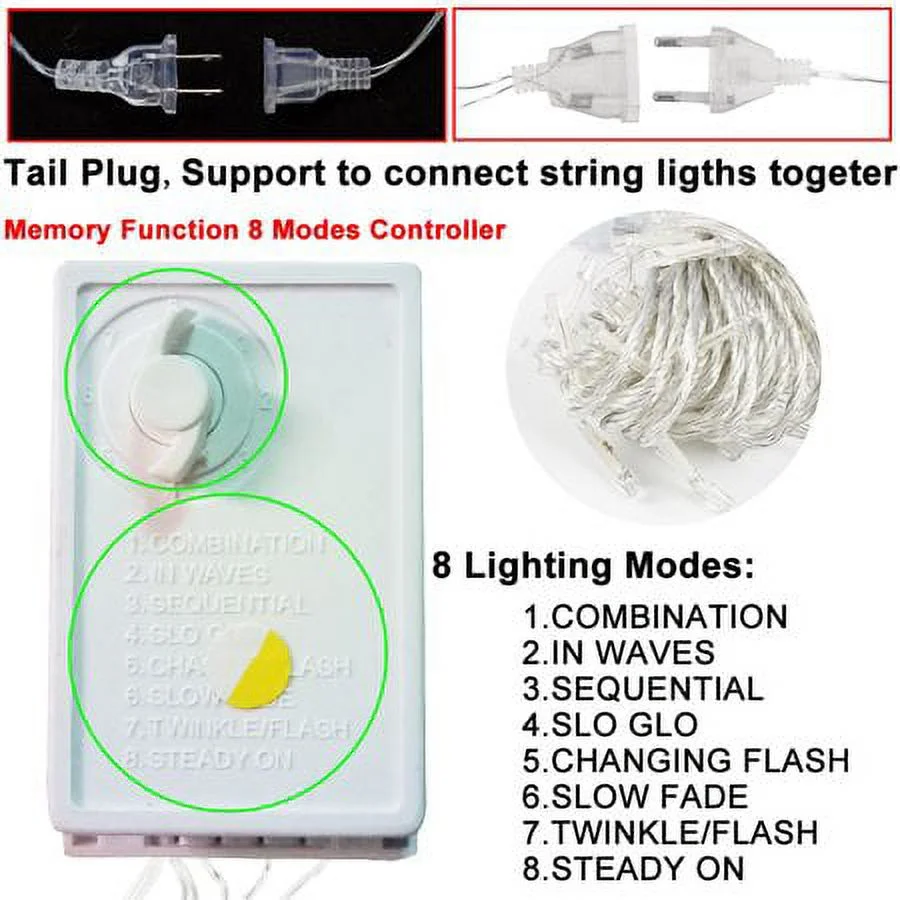 Outdoor Christmas Lights Snowflake LED Curtain String Lights Waterproof Holiday Party Connectable Wave Fairy Lights