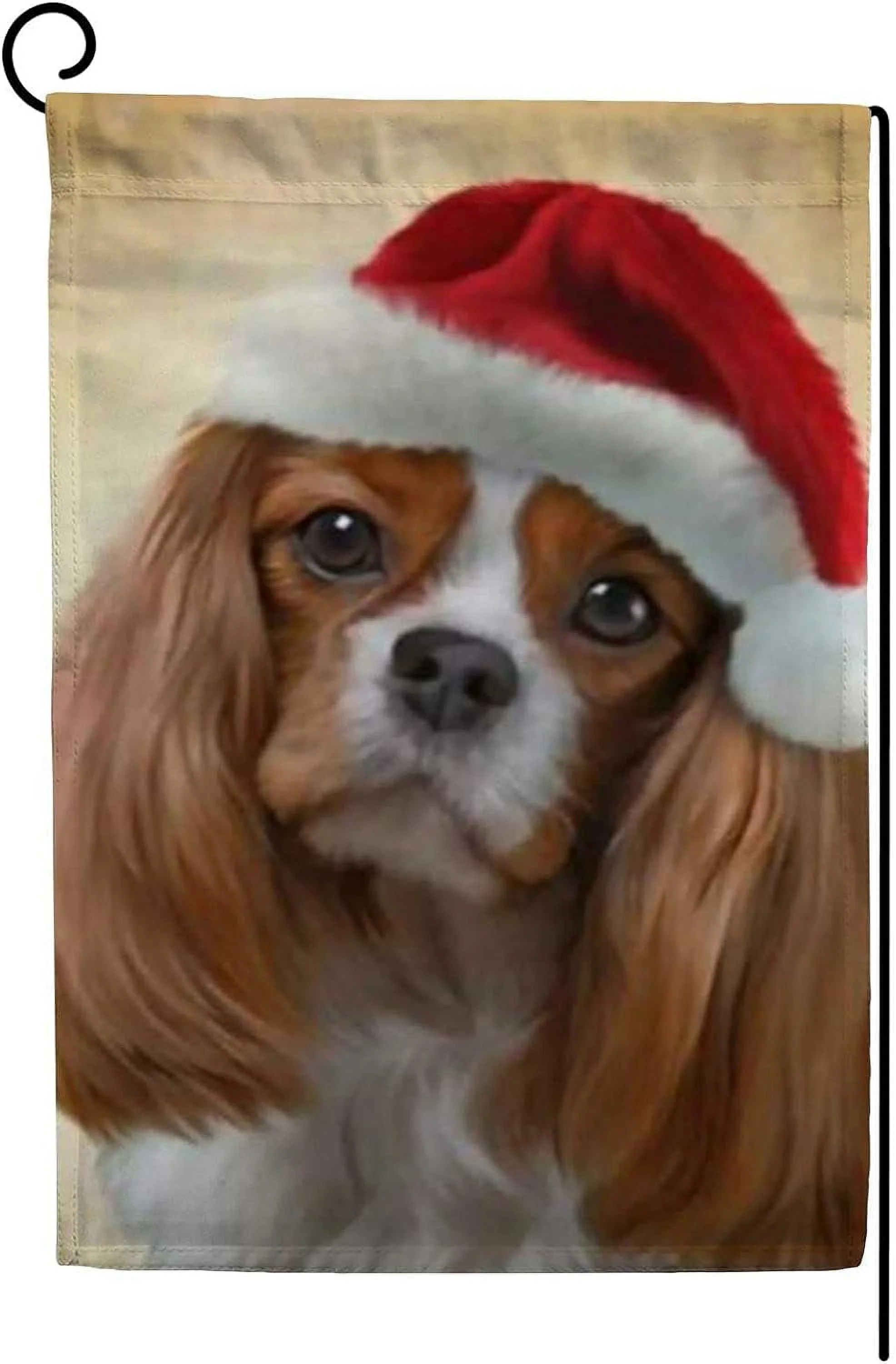 GZHJMY Cavalier King Charles Spaniel Wear Christmas Hat Double Side Print Garden House Sports Flag 28x40 in Polyester Decorative Flag Banner for Outside House Flowerpot Home Decoration Gift