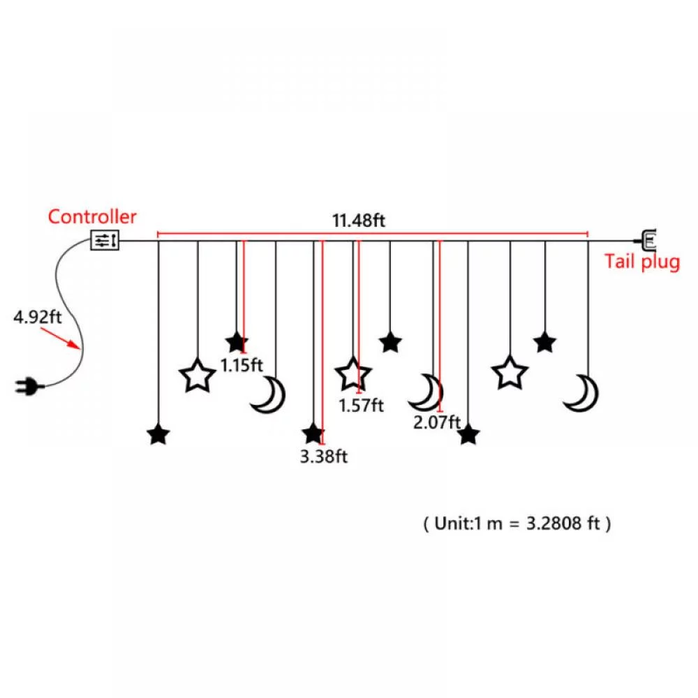 Morttic LED Star Moon String Light, 138 LEDs Window Curtain Lights, Ramadan, Christmas, Wedding, Party, Home Decorations (Warm White)