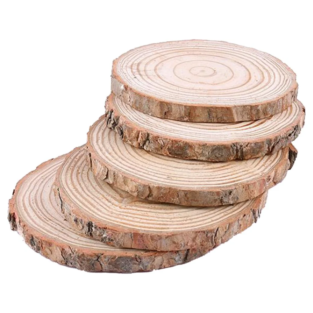 5PCS Wood Slices Unfinshed Round Wood Slabs, Large Rustic Wood Pieces with Tree for Wedding Centerpiece Christmas Rustic Ornaments