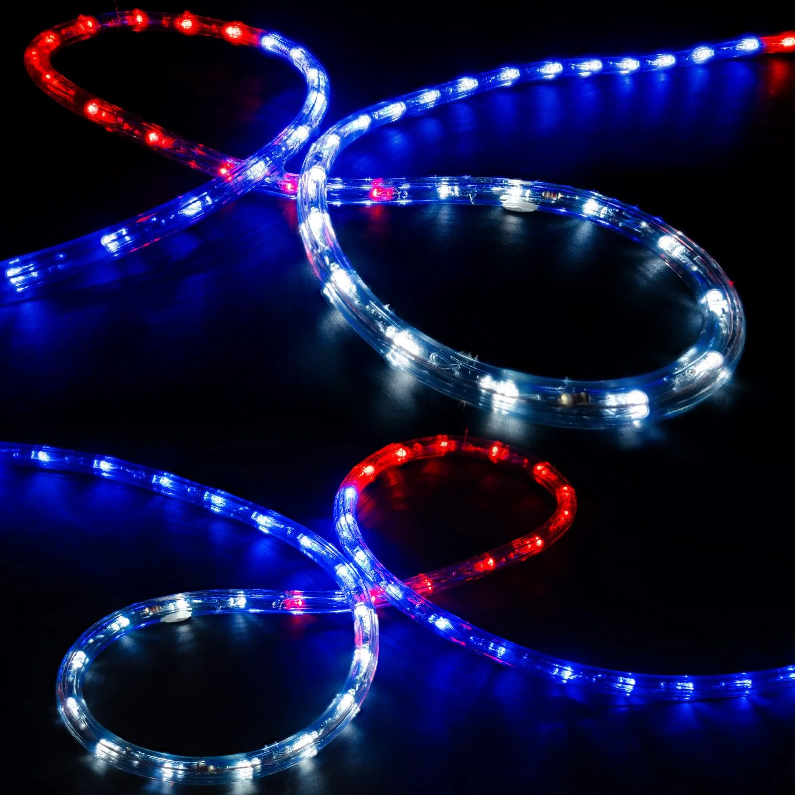 WYZworks 1116LEDs 100ft LED Outside Rope Lights, Outdoor ETL Certified Waterproof Permanent 360 Degree Light Emitting, Flexible Tube, Connectable, Christmas Palm Tree Exterior, Red,White,Blue (USA)