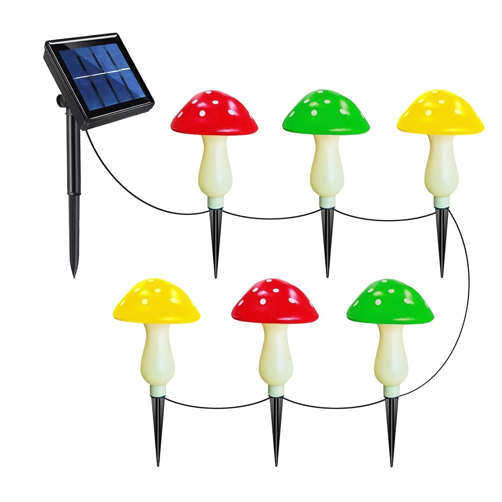 Solar Mushroom Lights, 6 LED Multicolor Fairy String Lights for Yard Patio Decor, Waterproof Outdoor Solar Powered Landscape Lighting with 8 Modes Outside Solar Powered Garden Christmas Lights