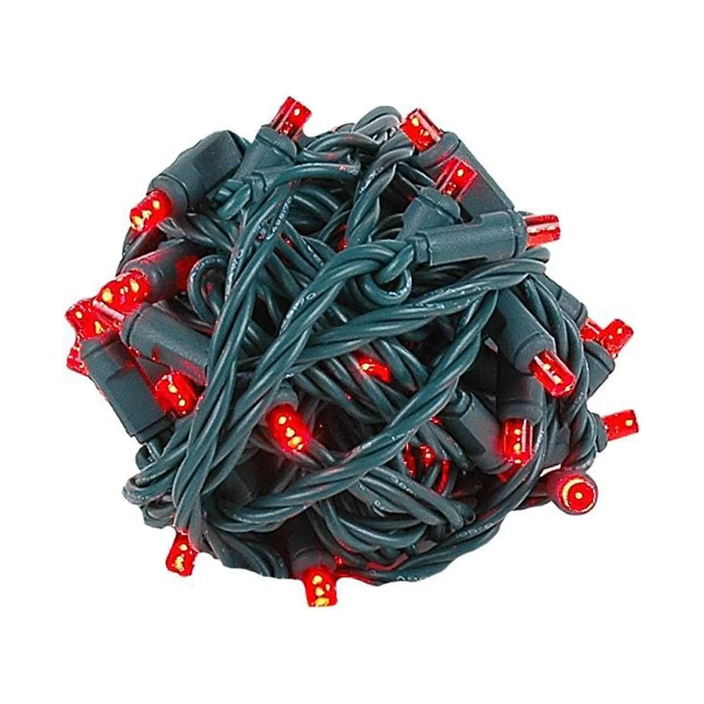 Novelty Lights 50 Commercial LED Christmas Lights (Red), 17 Feet w/ 4 inch Bulb Spacing, 5mm Bulbs, UL Listed, Green Wire String Lights