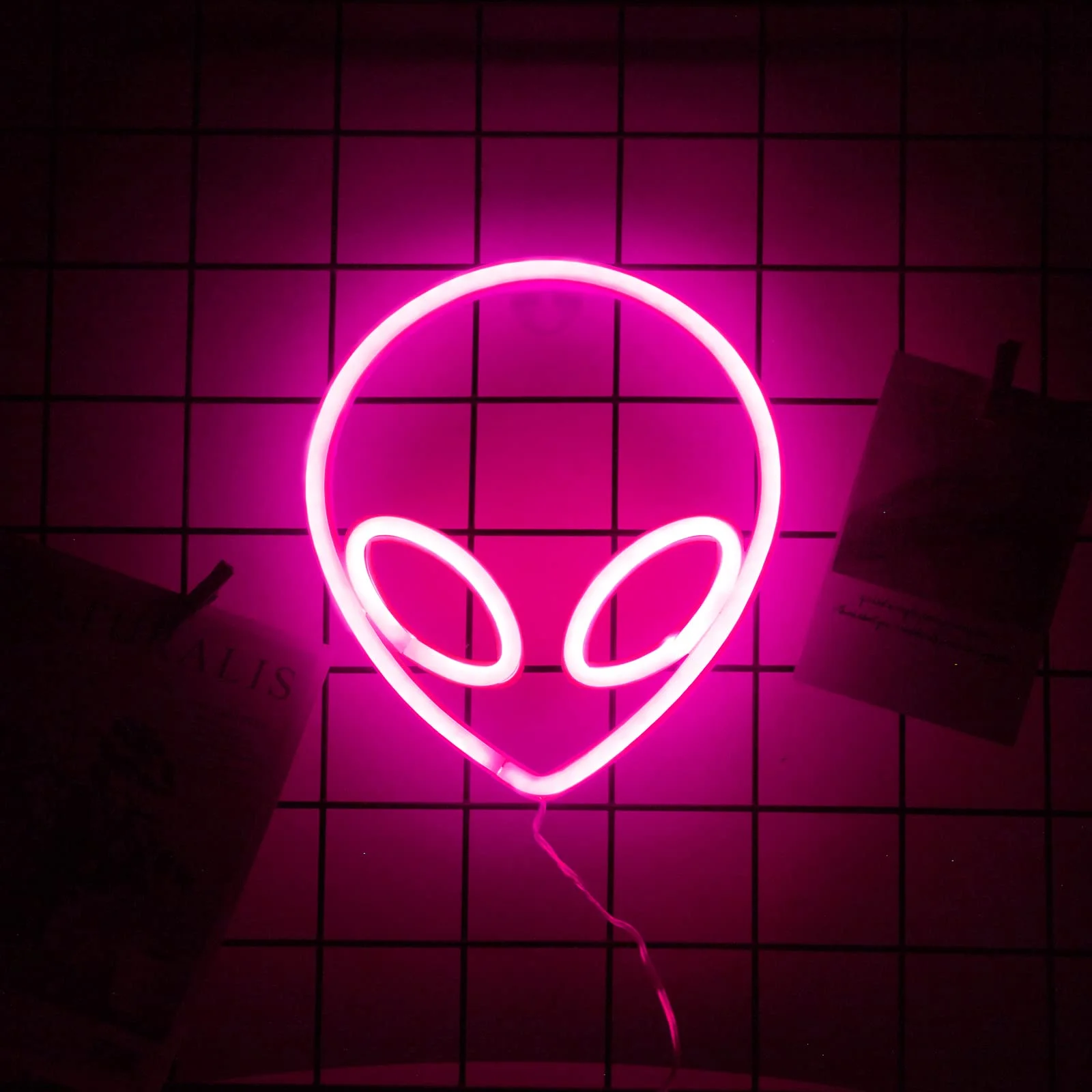 FOAUUH Alien Neon Signs for Bedroom Wall Decor Battery and USB Powered Pink Alien Neon Sign Light up for Home Kids Room Children‘s Day Bar Festival Birthday Christmas Halloween Party