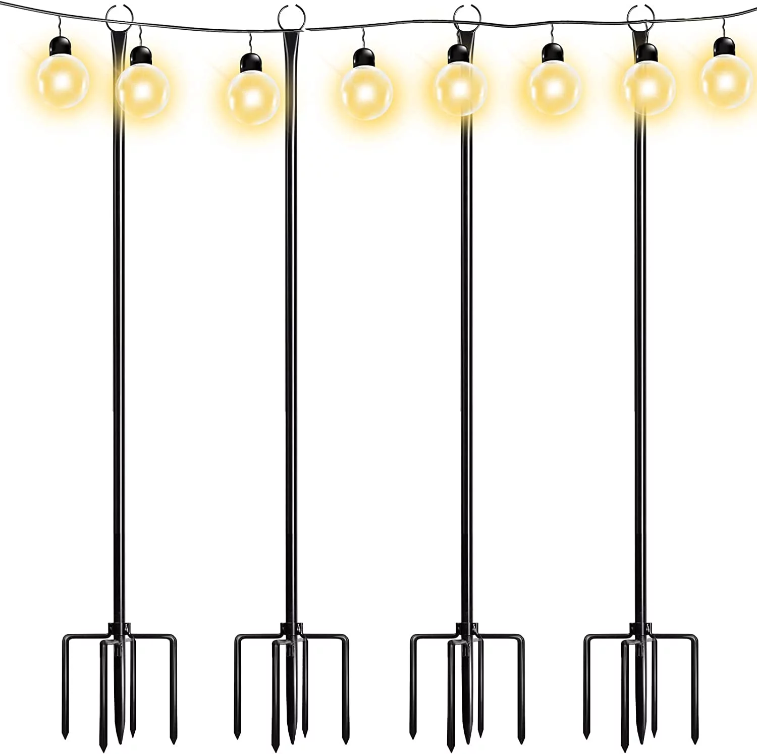 MINGFENG String Light Poles with Hook Outdoor Metal Lighting Pole for Hanging String Lights for Garden Party 9.4FT Lights Hanger with 5-Prong Fork Steel Stand Holder for Patio Christmas Wedding