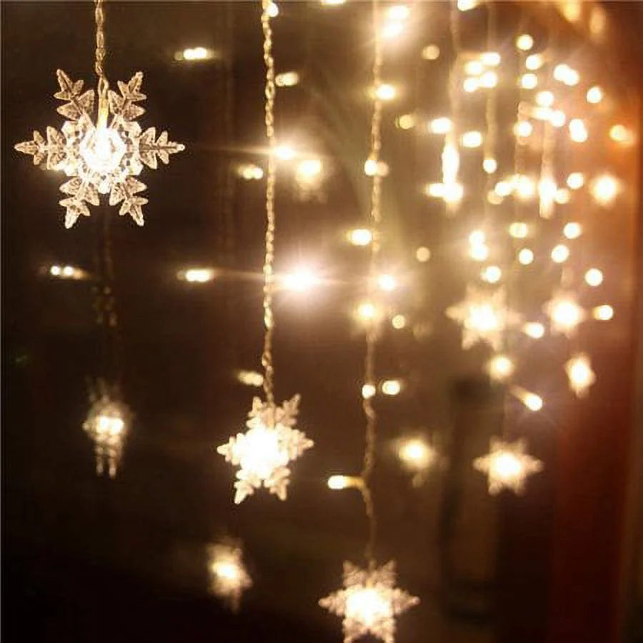 Outdoor Christmas Lights Snowflake LED Curtain String Lights Waterproof Holiday Party Connectable Wave Fairy Lights